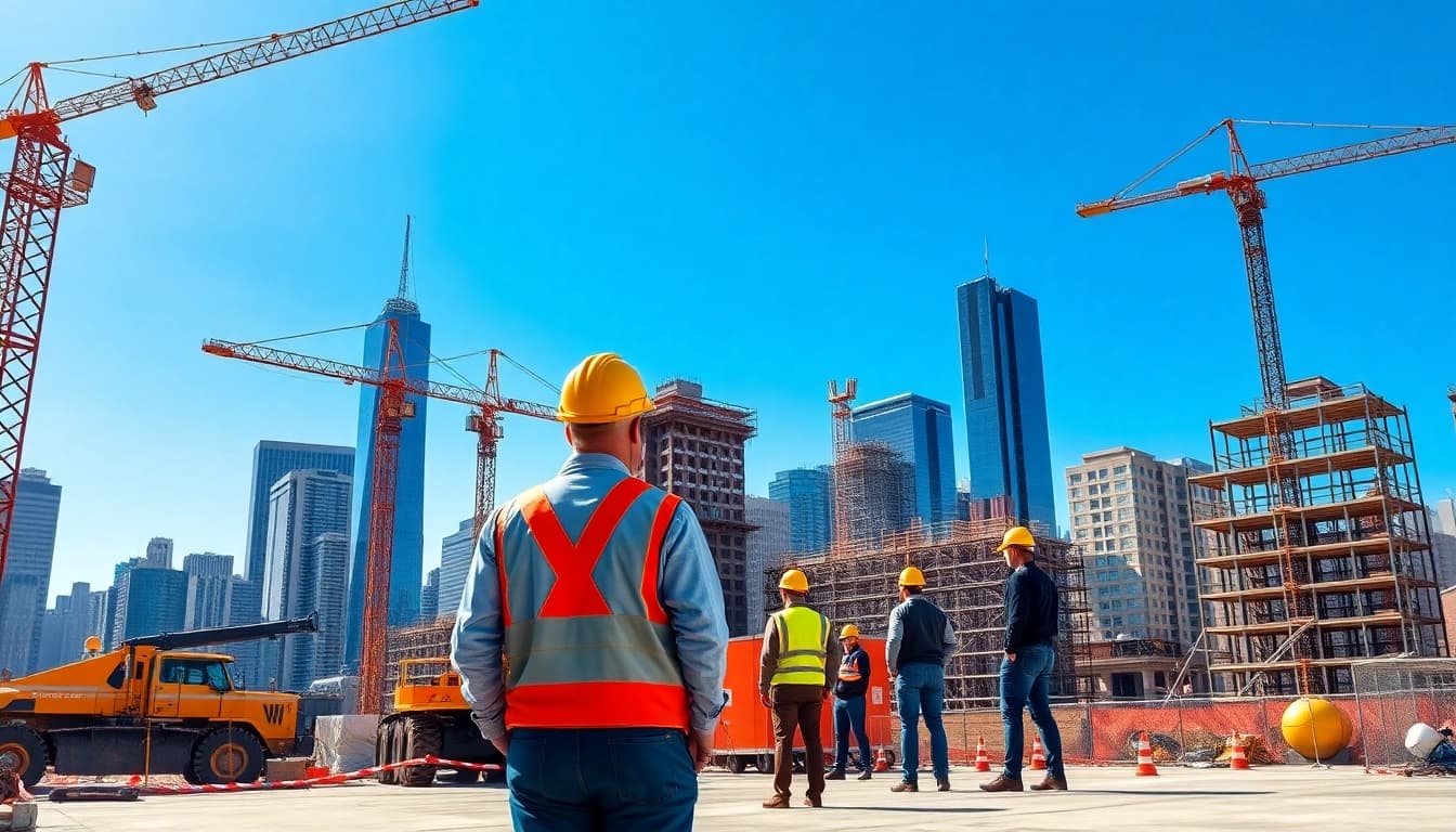New York Commercial General Contractor supervising a vibrant high-rise construction project in NYC.