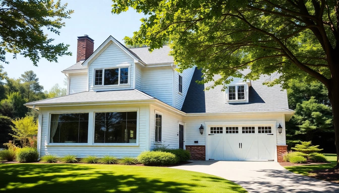 Discover the stunning features of a Cape Cod home addition with natural elements and an attached garage.