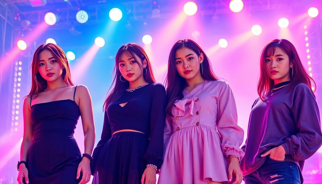 Blackpink members Jisoo, Jennie, Rosé, and Lisa in stylized poses, showcasing their individuality.
