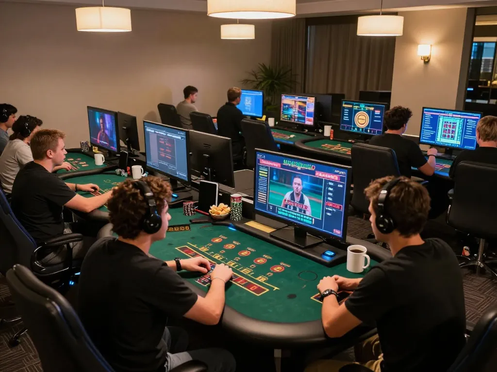Players engaging in online casino games while enjoying a relaxed atmosphere at home, focusing on casino senza licenza adm options for better odds