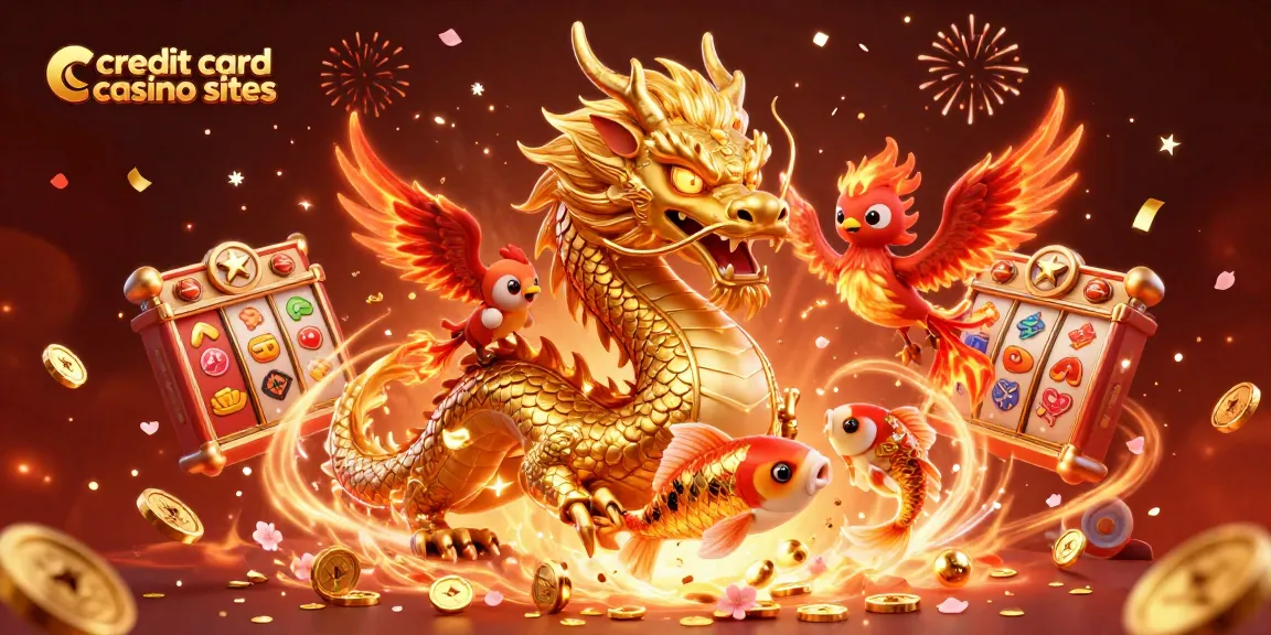 Experience thrilling action at credit card casino sites with vibrant dragons, phoenix, and dynamic slots.