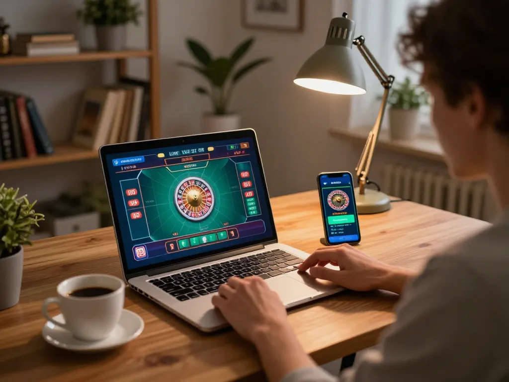 Engaging with MM88 online casino gameplay on a home laptop with focused action.