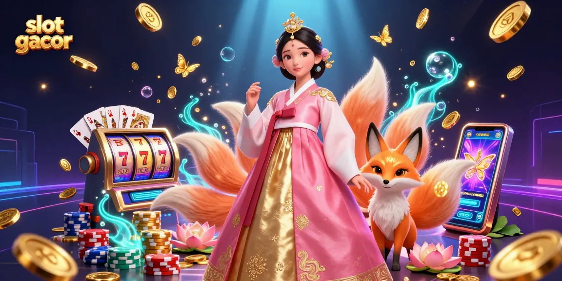 Experience the thrill of slot gacor with a vibrant illustration featuring an elegant woman and lucky fox.