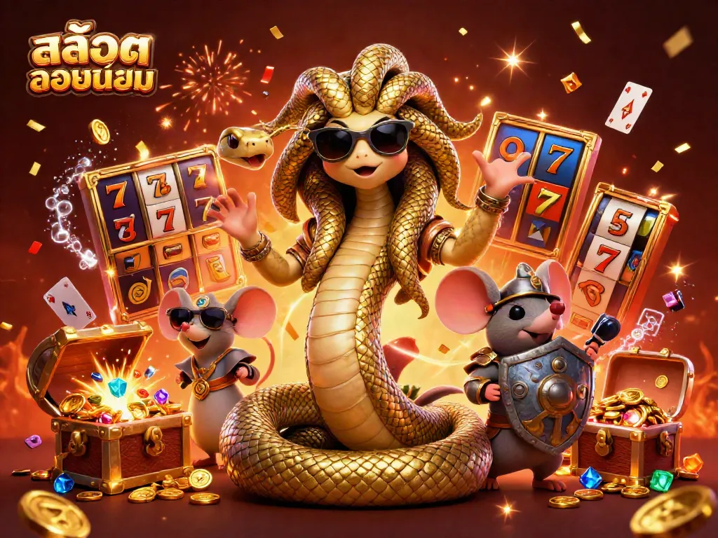 Celebrate exciting wins with slot games in this vibrant 3D scene featuring สล็อตยอดนิยม and dynamic gaming elements.