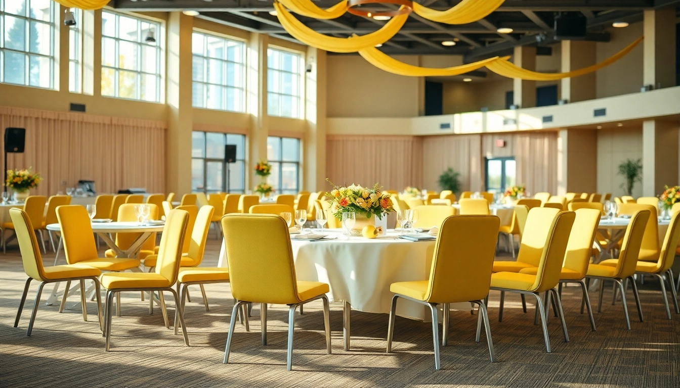 Elegant setup of Chair Rentals with assorted chairs in a bright event space inviting engagement.