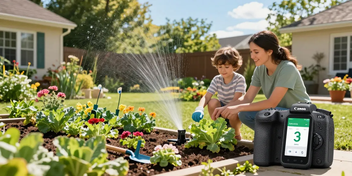 Family using rainpoint Irrigation Controllers for smart watering in their lush garden.