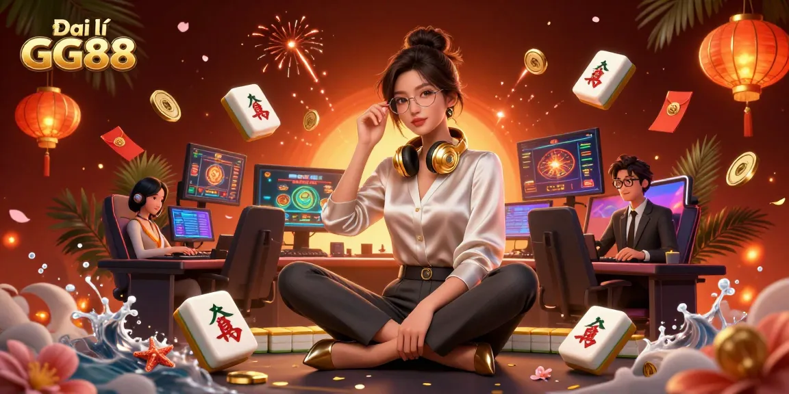 Experience the exhilarating Đại lý GG88 at a high-tech gaming setup surrounded by vibrant casino elements.
