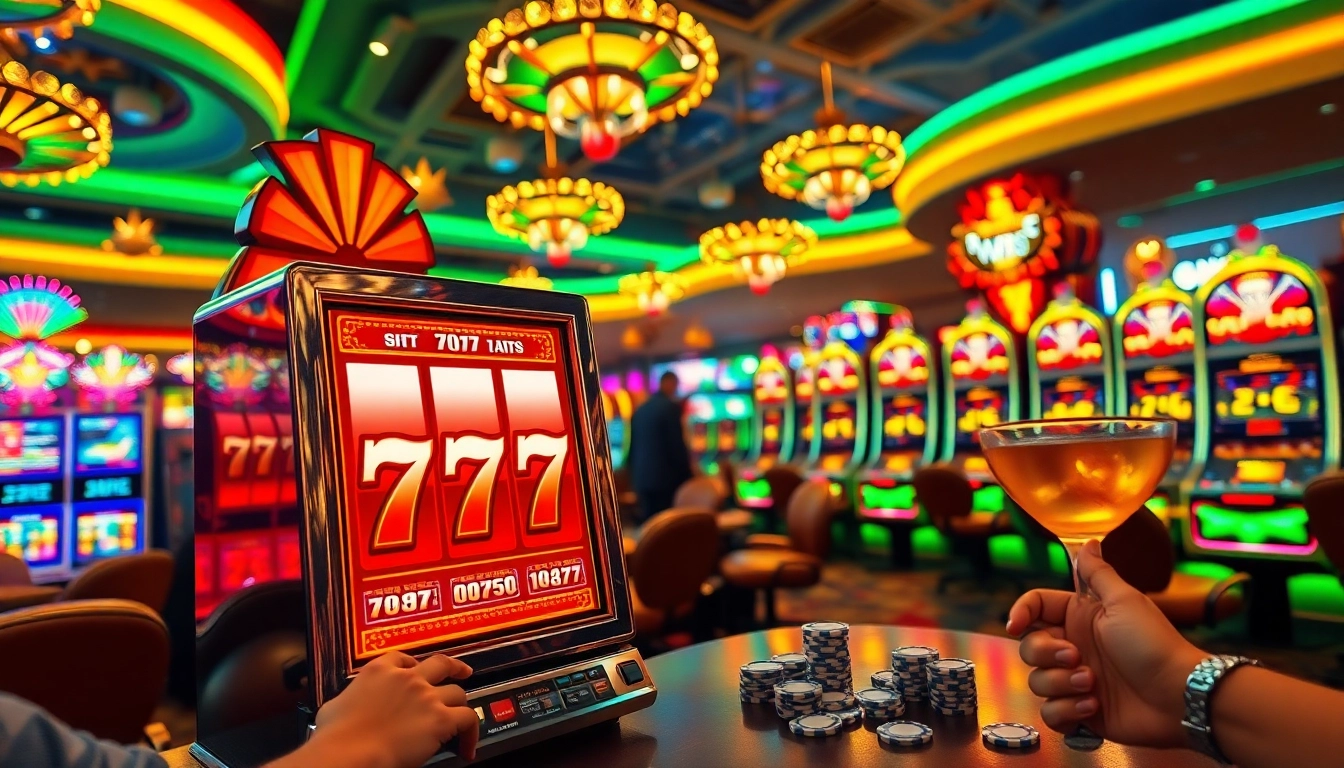Memainkan slot 777 dalam suasana kasino yang meriah dan penuh energi.