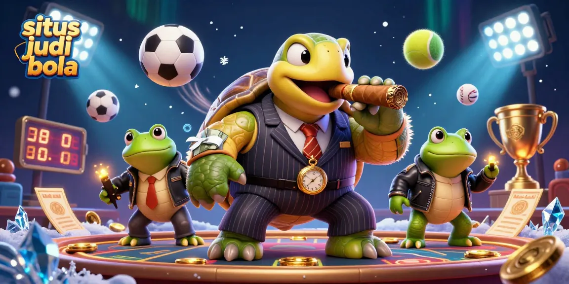 Engage in situs judi bola with a massive turtle and bullfrog enforcers amidst vibrant casino dynamics.