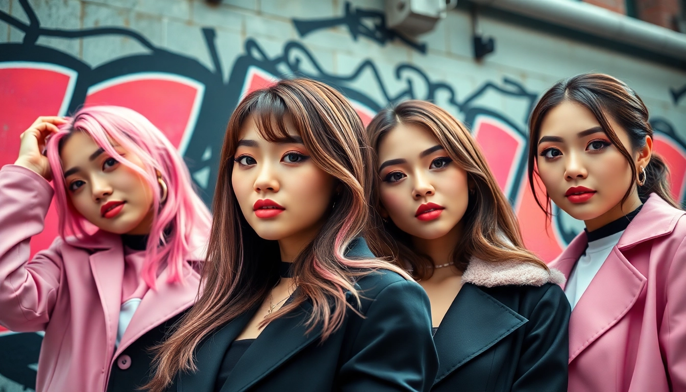 Catch the stunning blackpink members highlighting their unique styles and charisma in an urban setup.