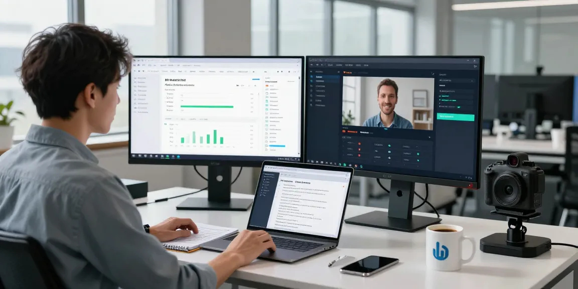 Detect AI image in advanced moderation workspace with dual screens displaying analytics and AI detection dashboards.