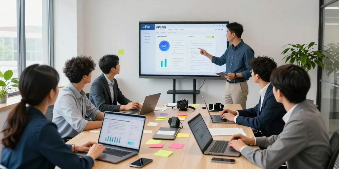 展示WPS官网在现代办公室中动态团队协作的AI文档工具。