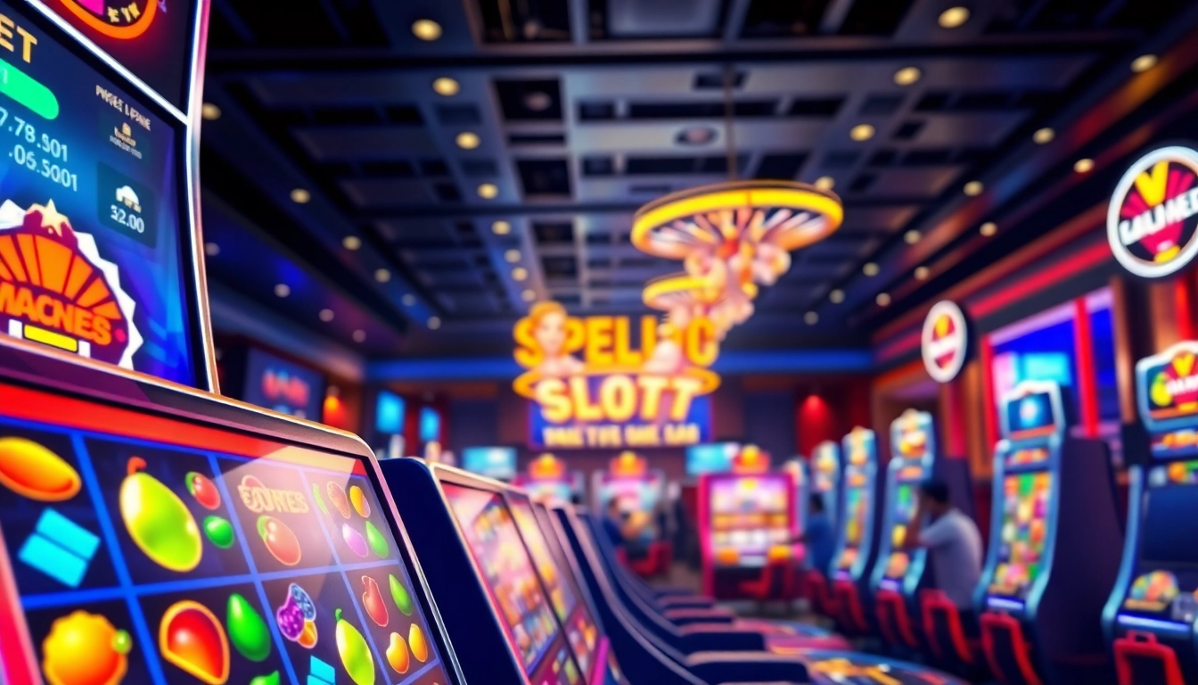 Menang besar di pakde4d slot dengan mesin slot berwarna-warni dan lingkungan kasino modern.