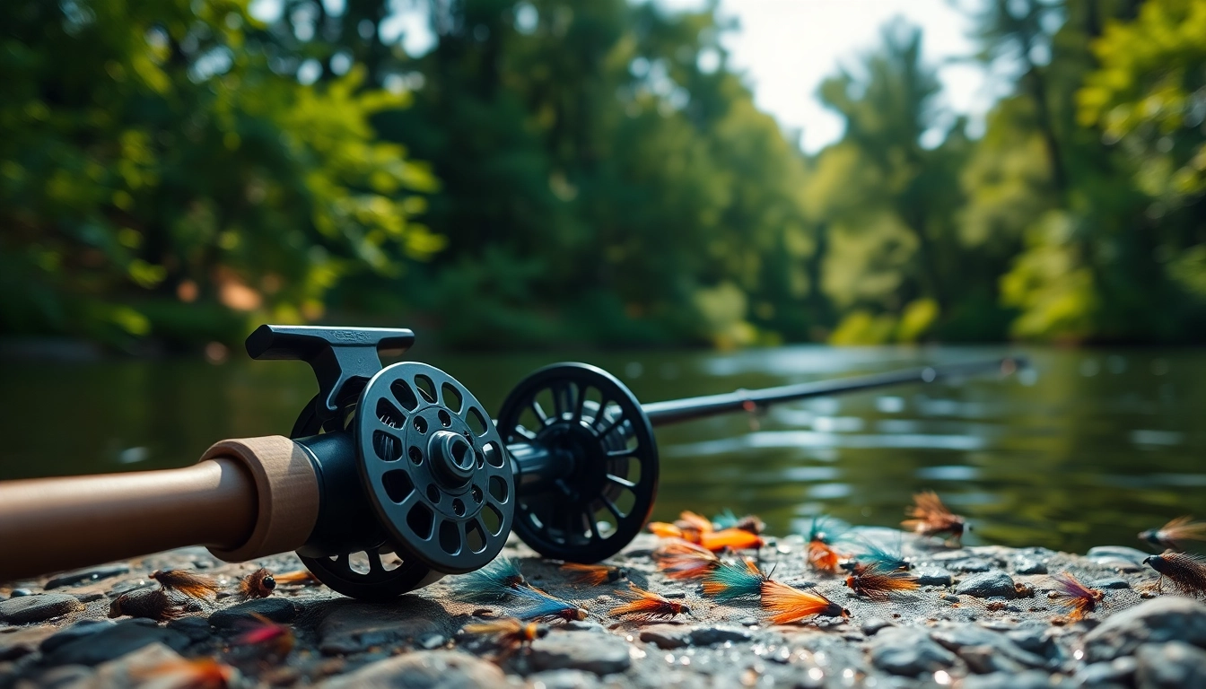 Showcasing a vibrant fly fishing kit, including a rod and assorted flies, perfect for beginners.