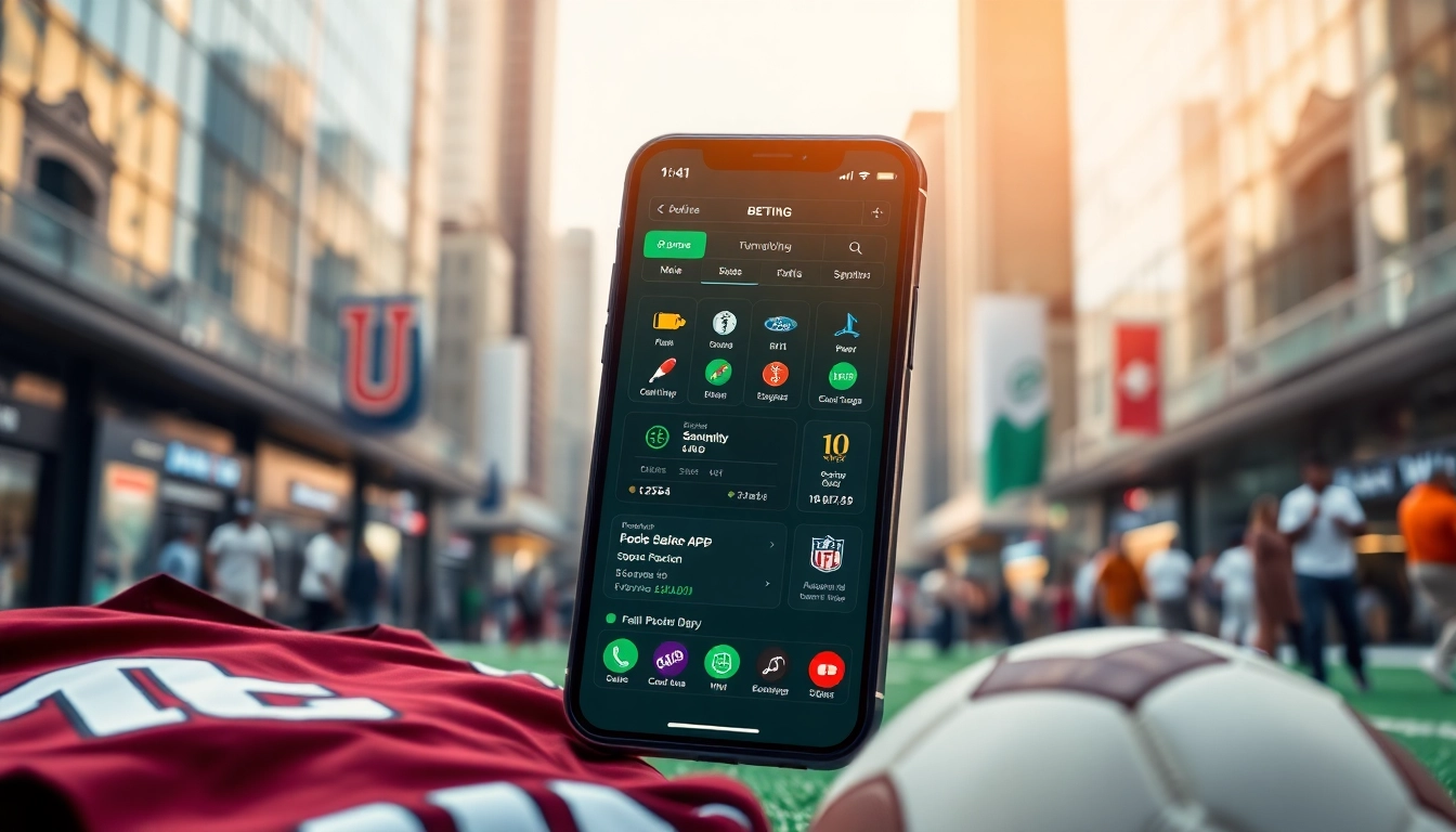 Engaging sports betting apps Manitoba displayed on a smartphone against an urban backdrop, showcasing user-friendly features.