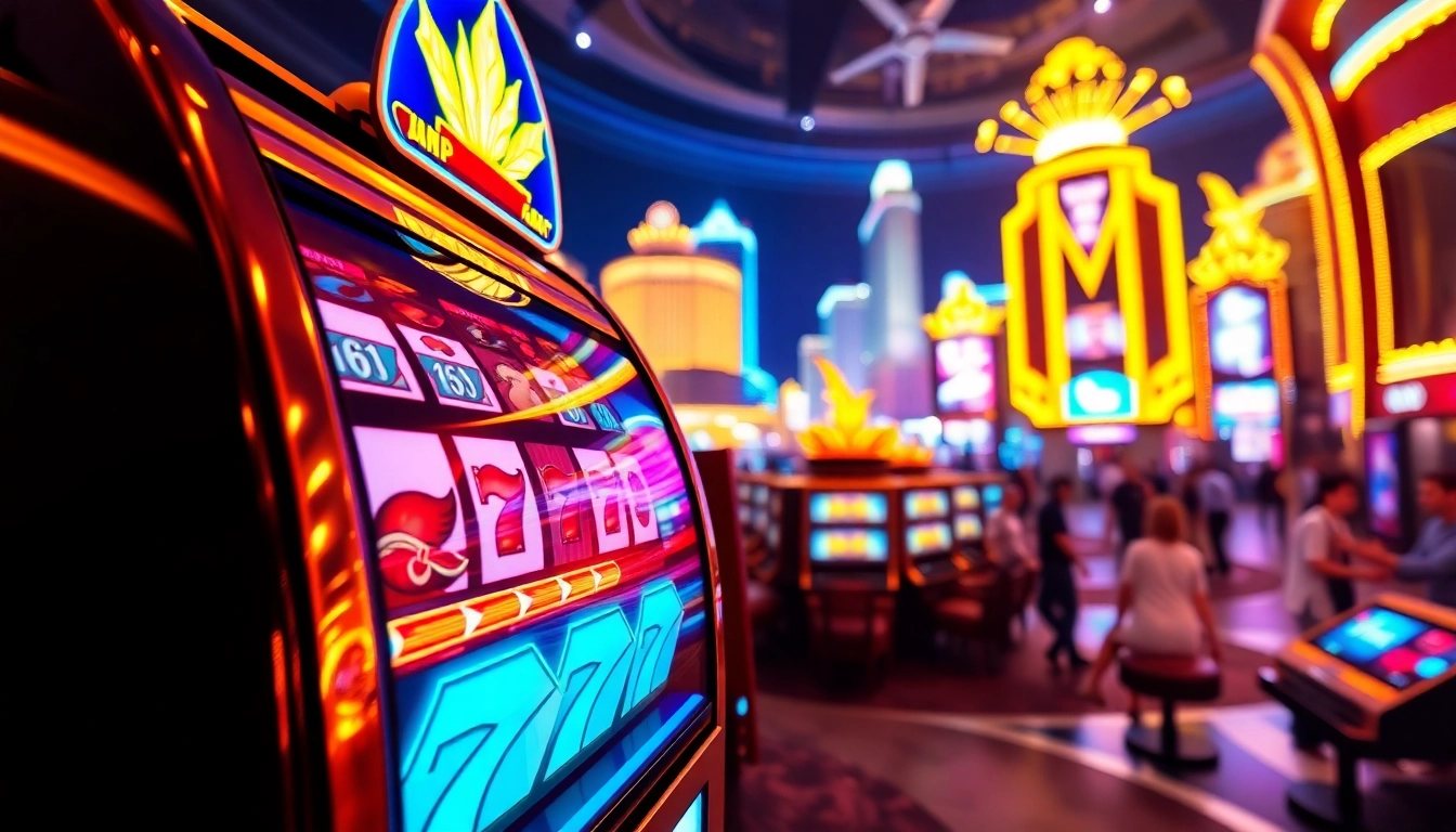 Exciting scene showcasing a slot machine illustrating the Vegas hero experience in a neon-lit casino.