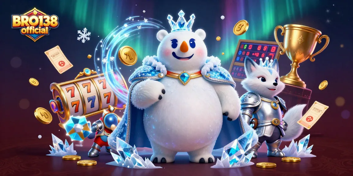 Experience thrilling gameplay with BRO138 official featuring a dynamic casino scene full of slot reels and golden elements.