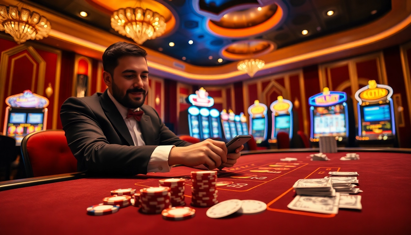 Player winning at a casino with 상품권카드 and vibrant gaming atmosphere