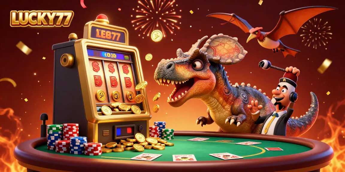 LUCKY77 brings excitement with a pachycephalosaurus winning a jackpot at the slot machine!