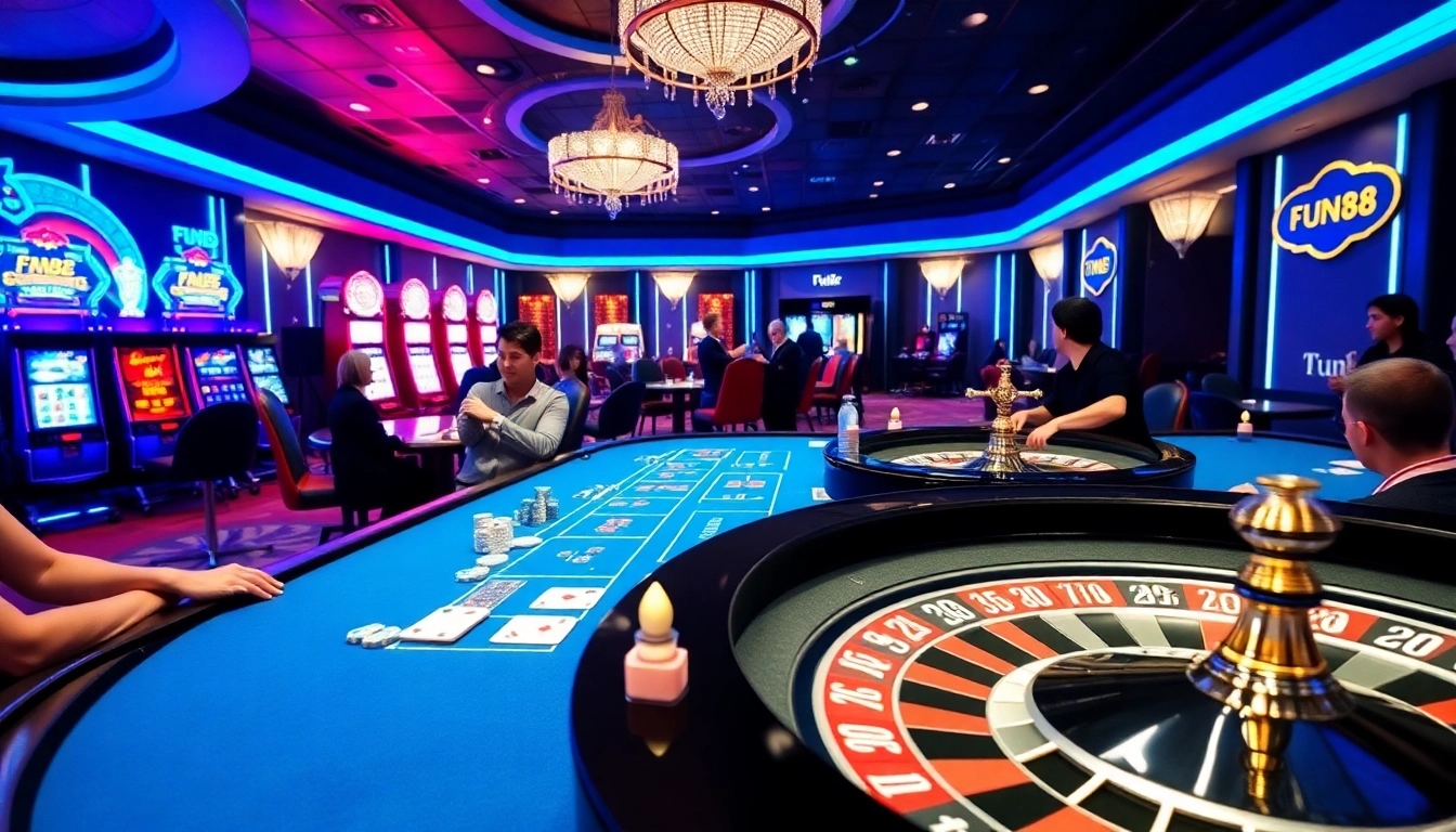 Experience the excitement of table games with the Fun88 link in a vibrant casino setting.