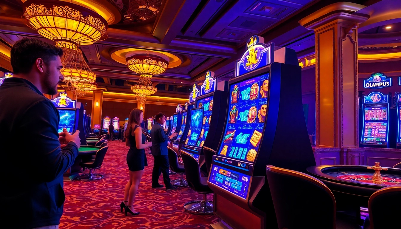 Pemain menikmati sensasi mesin slot Olympus 1000 dalam suasana kasino mewah.