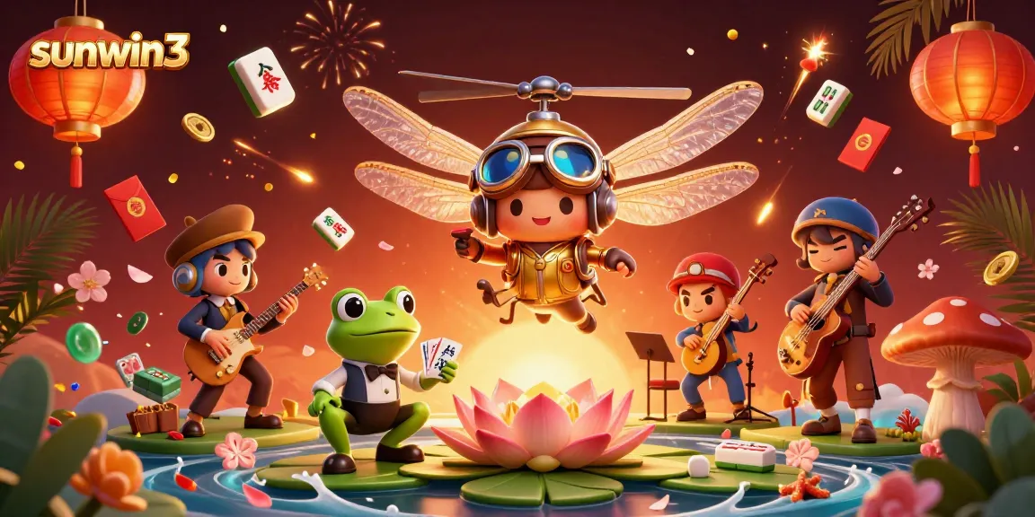 Engage with sunwin3’s vibrant casino scene featuring a dragonfly pilot and frog dealer in action.