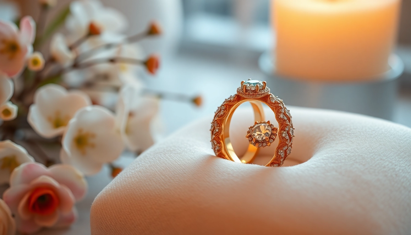 Capture the elegance of couple rings set against a soft, romantic backdrop with delicate flowers.