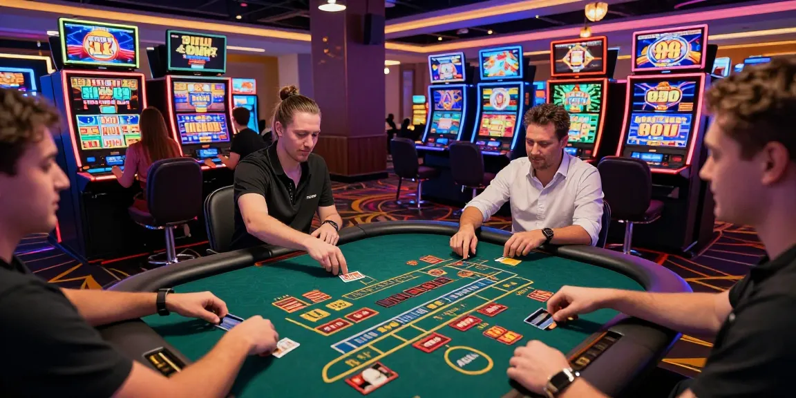 Players at an online casino using credit cards to gamble in a vibrant gaming environment.