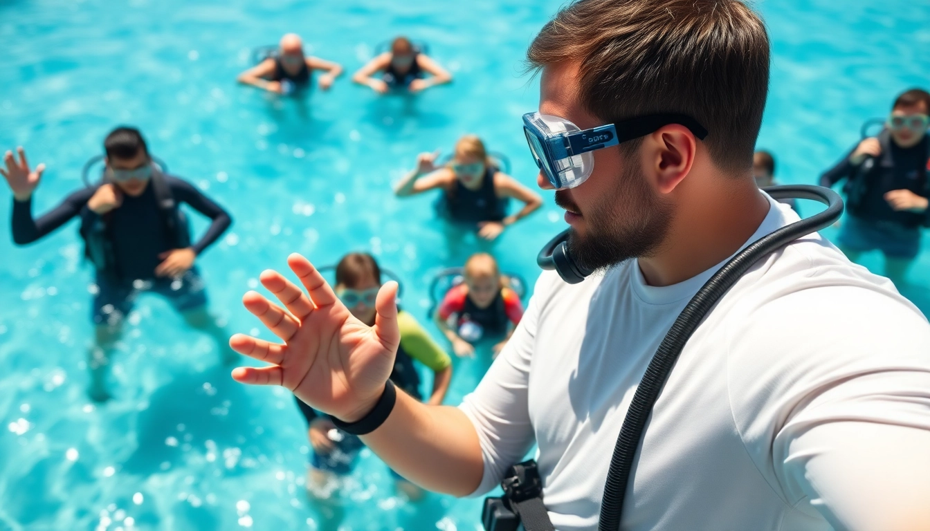 Schnuppertauchen: Anfänger üben unter Anleitung eines Tauchlehrers in klarem Wasser.