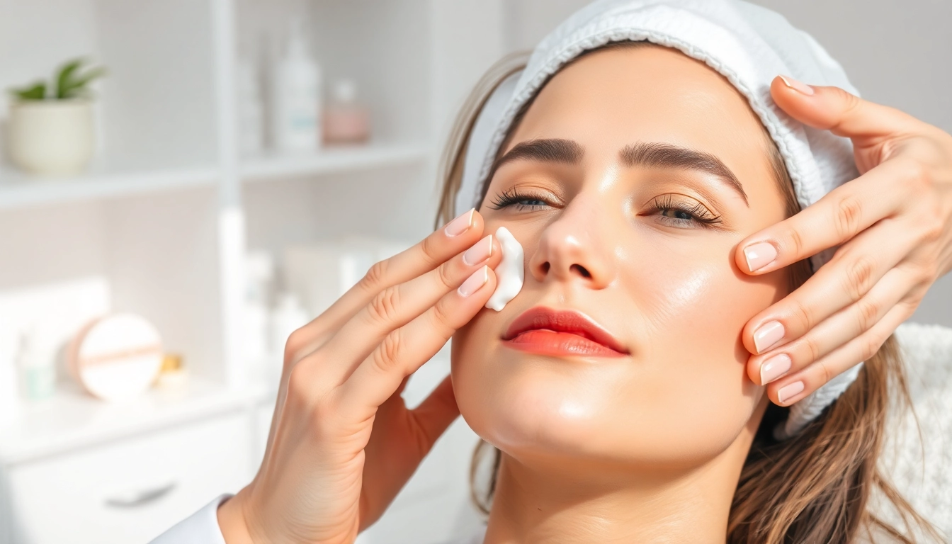 Applying acne treattreatment with professional care in a bright, soothing skincare environment.