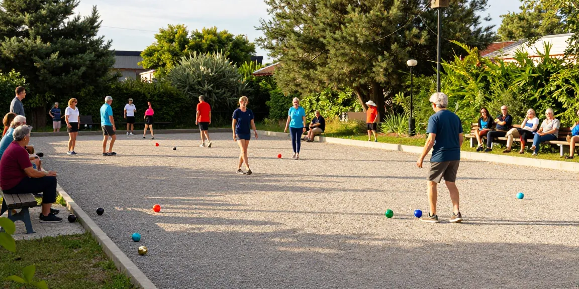 Aktivitas petanque di fopikotabontang.org dengan pemain yang bersenang-senang di lapangan terbuka, suasana ceria dan komunitas.