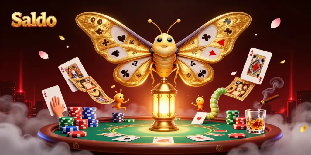 Mengelola saldo dengan ilustrasi kasino yang kaya berisi karakter 3D dan elemen poker.