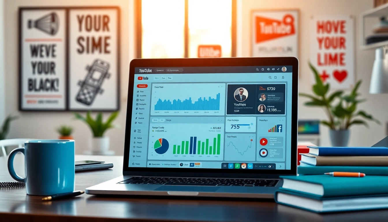 View of a professional youtube smm panel interface on a laptop, emphasizing analytics and metrics.