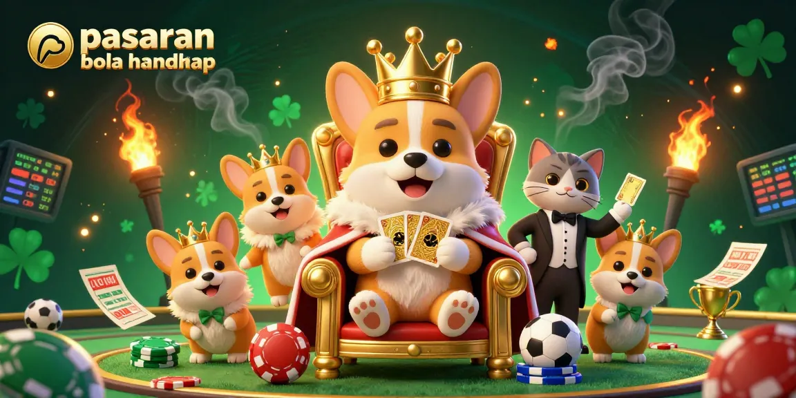 Engage in pasaran bola handicap with 3D royal corgi and sports betting elements showcasing live action.