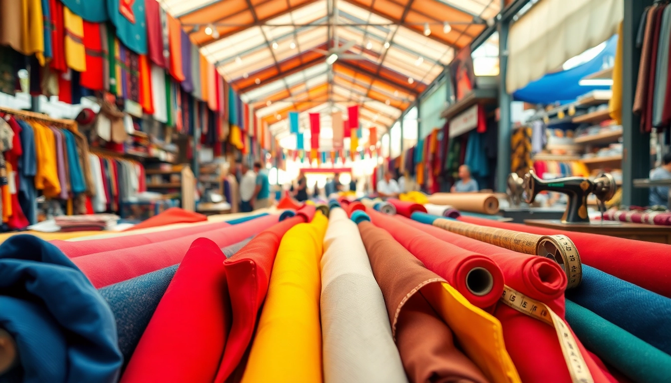 Stof voor kleding maken in een levendige stoffenmarkt met kleurrijke textielen.