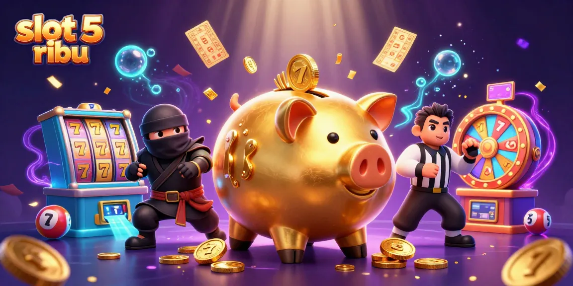 Experience the thrill of slot 5 ribu with dynamic gaming elements in a vibrant illustrated scene