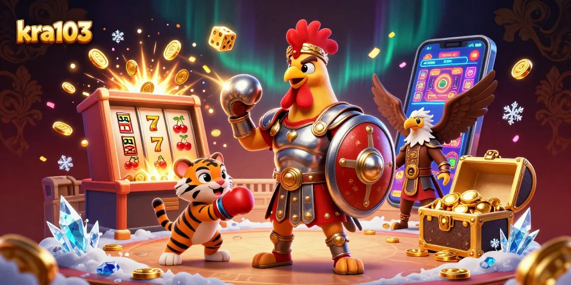 Experience the thrill of kra103 with a dynamic 3D casino illustration showcasing jackpots and gaming action.