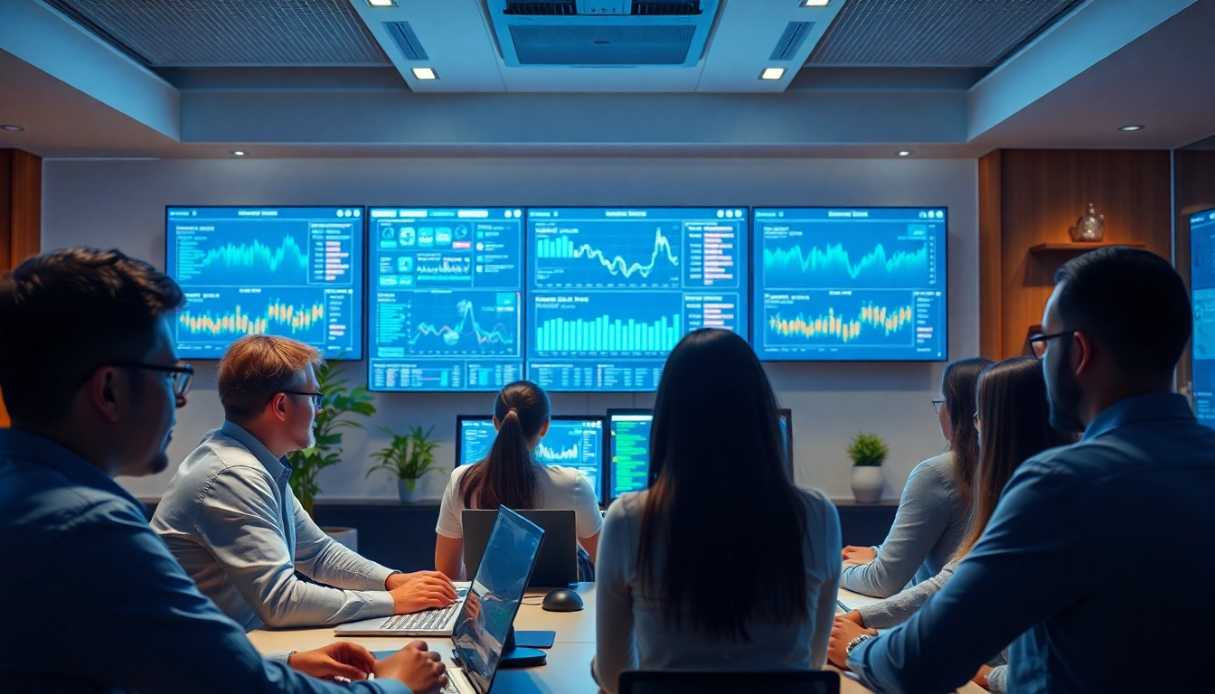 Network Monitoring Tampa with IT professionals analyzing real-time data in a modern office setting.