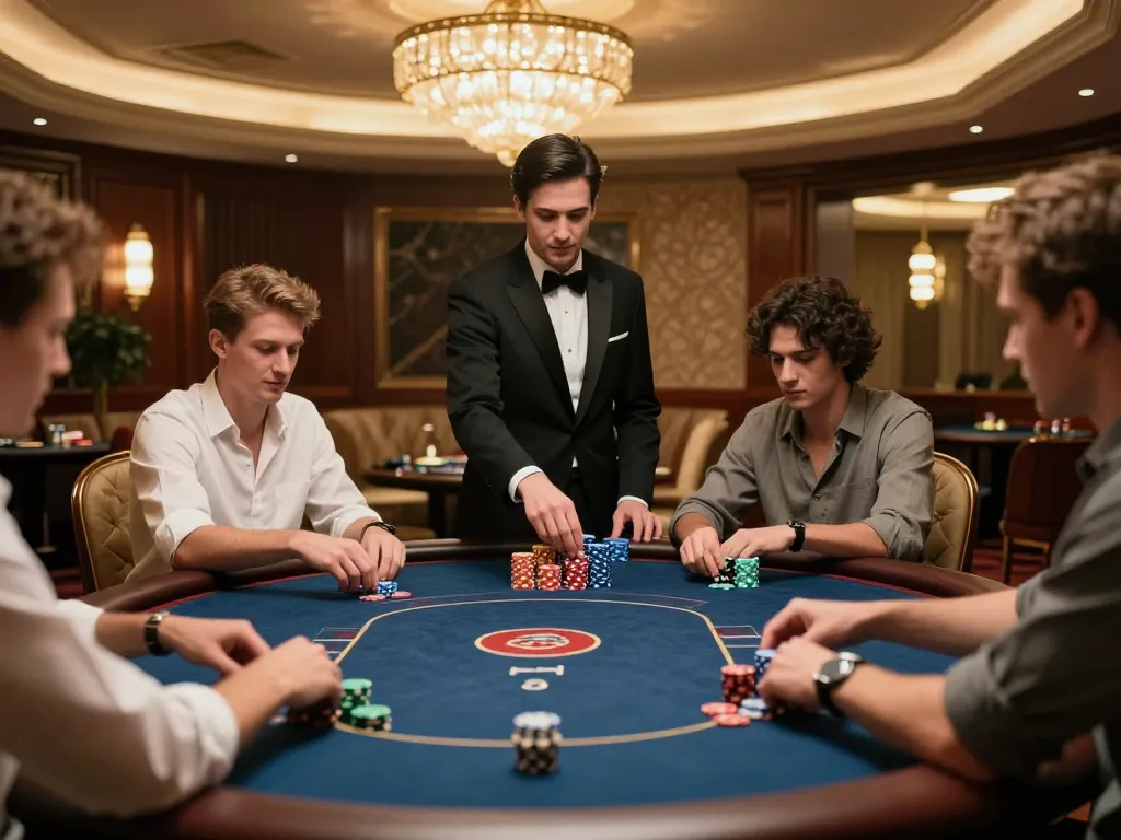 High-stakes poker players at a luxurious VIP table, showcasing sunwinapk excitement.