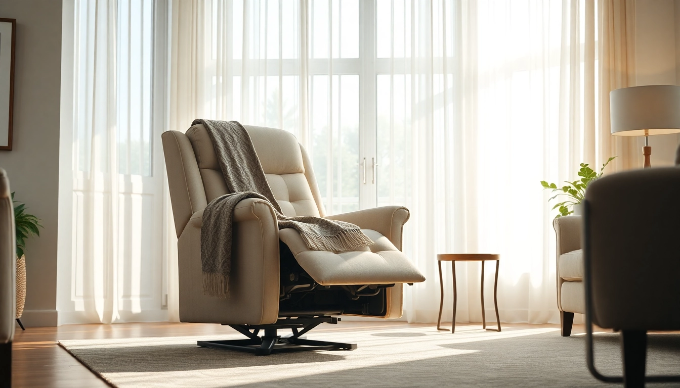 Find the best lift chair for tall person featuring plush comfort and stylish design in a cozy living room.