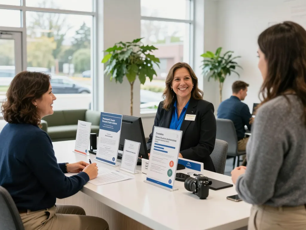 Augusta Federal credit union welcoming community environment with staff assisting members at the desk.