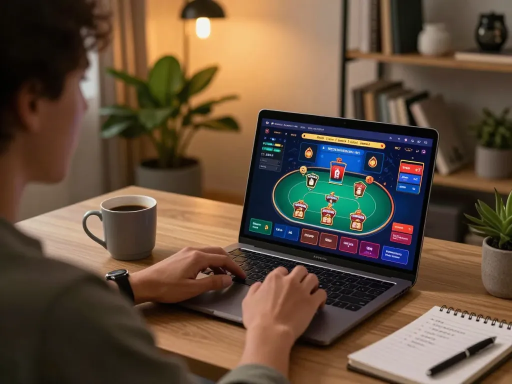 Person enjoying online gaming at home with casino interface, exploring casinò stranieri che accettano italiani opportunities.