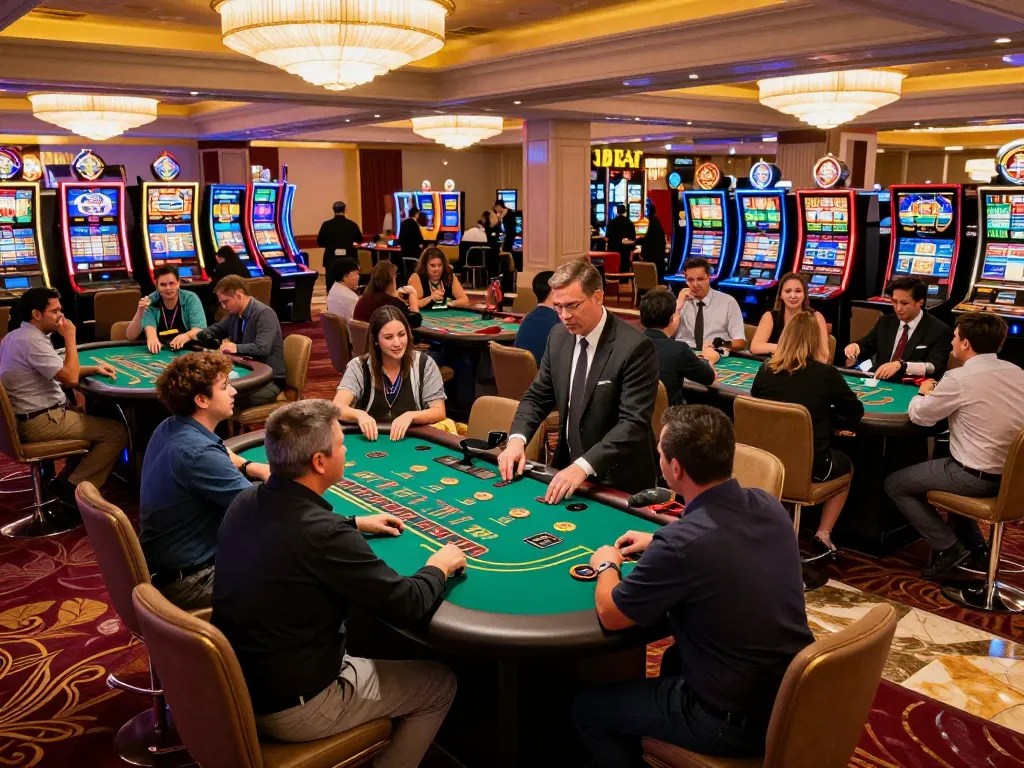 Players enjoying blackjack games at a lively casino floor featuring XX88 tables and vibrant atmosphere.