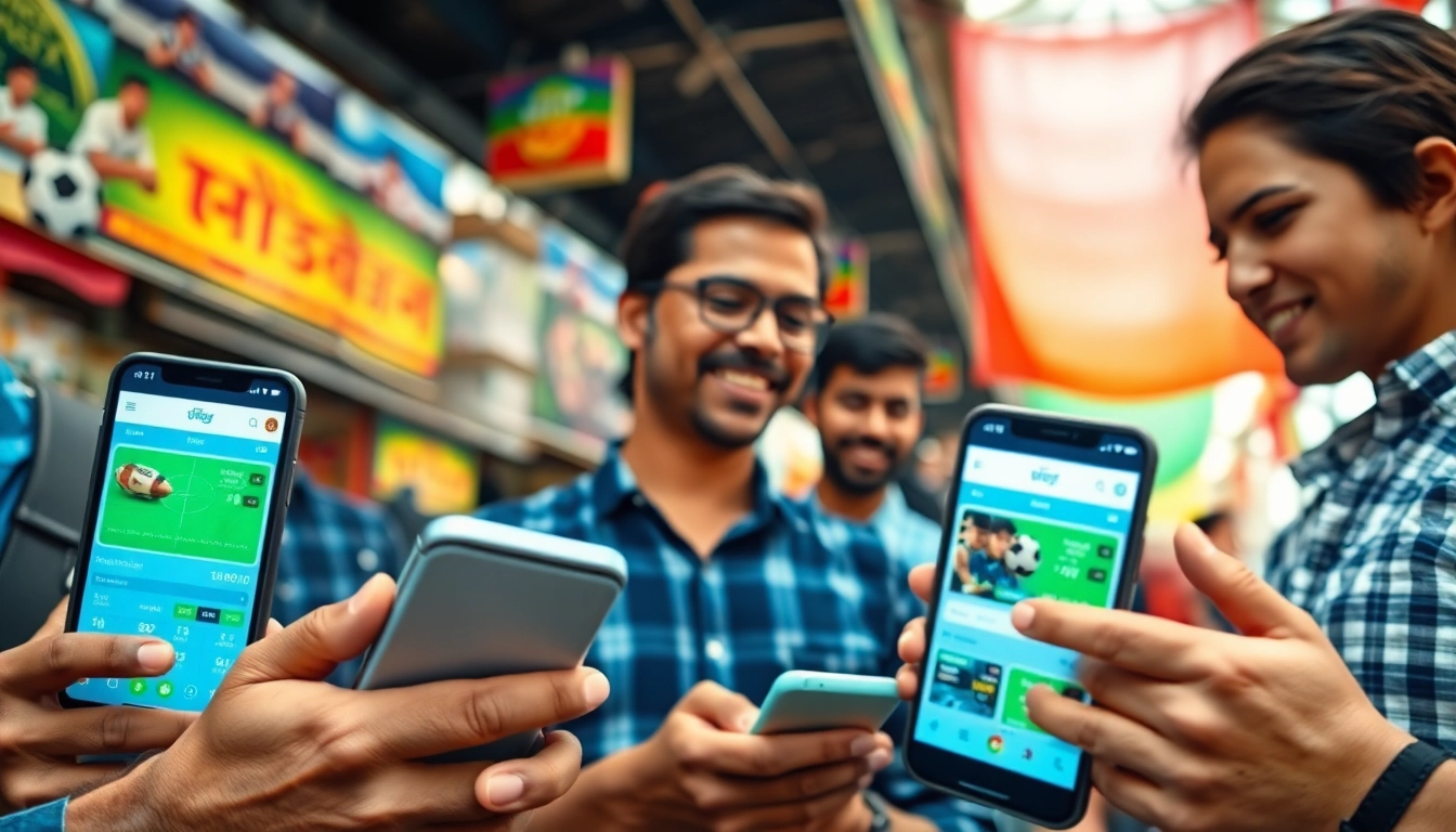 Explore the best sports betting sites India with engaging visuals of betting apps and enthusiastic users.