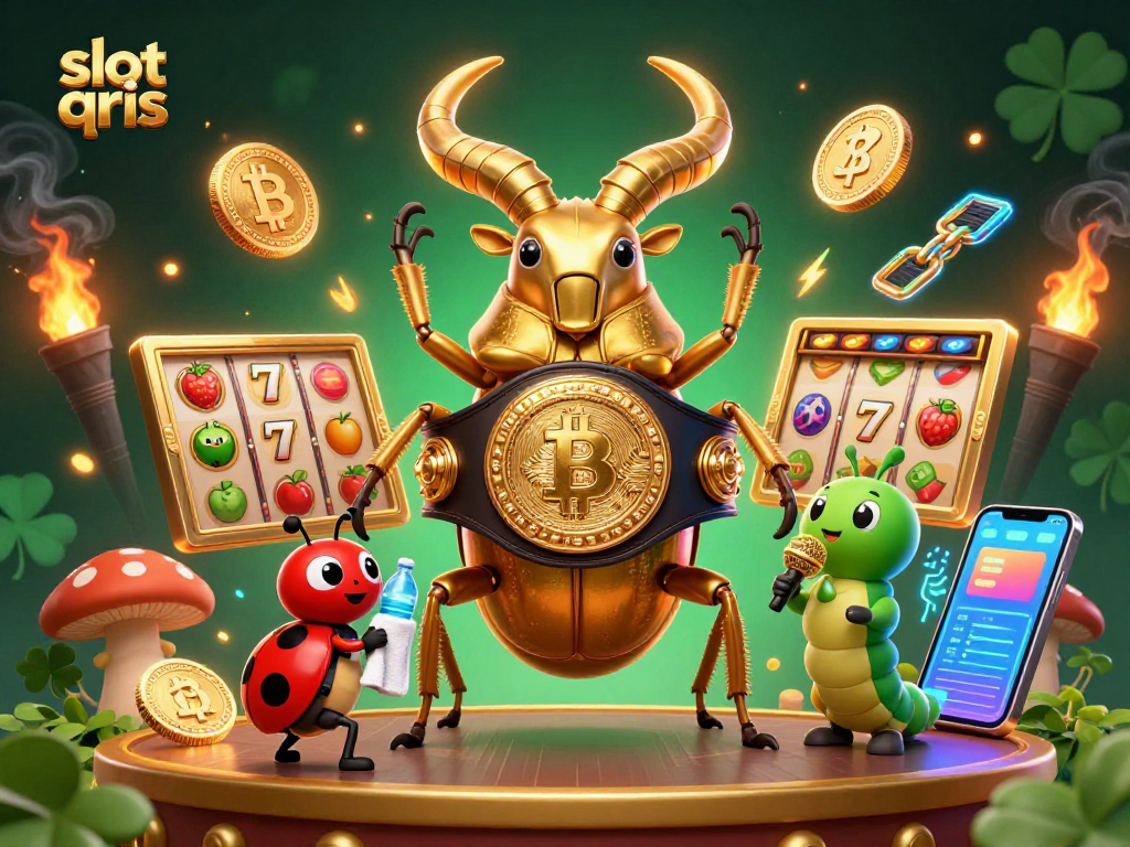 Slot qris dengan karakter unik di arena judi virtual, menampilkan kegembiraan dan simbol keberuntungan.