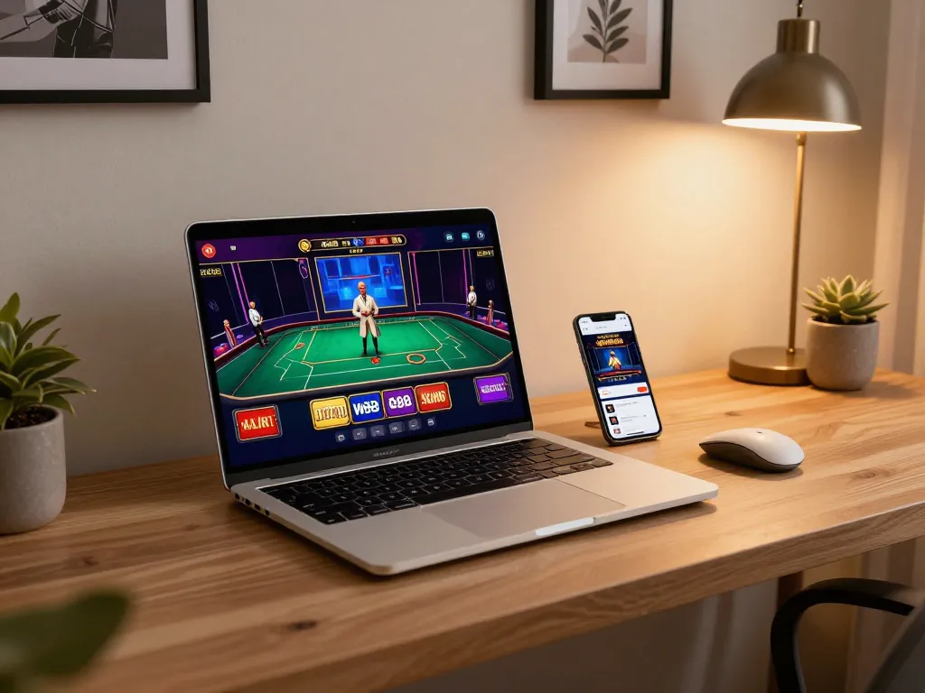 Engaging in online betting with W88 app on smartphone amid stylish home office