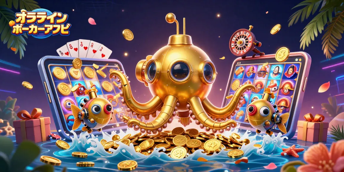 オンラインポーカーアプリで遊ぶためのアート作品、豪華な金貨の海に浮かぶストーリーのあるシーン。