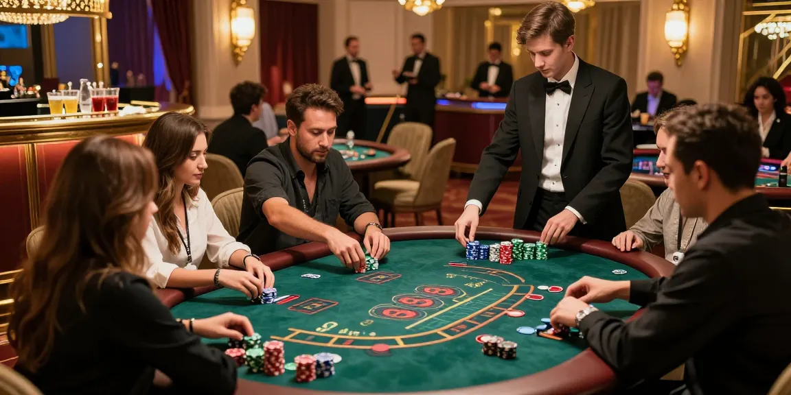 Exciting rokok88 casino gaming scene with players and dealers in a vibrant setting