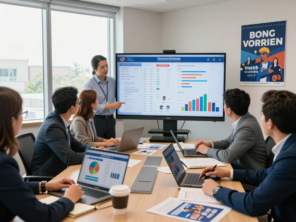 Team analyzing political campaign analytics in a modern office setting, focusing on data-driven strategies for successful voter outreach.