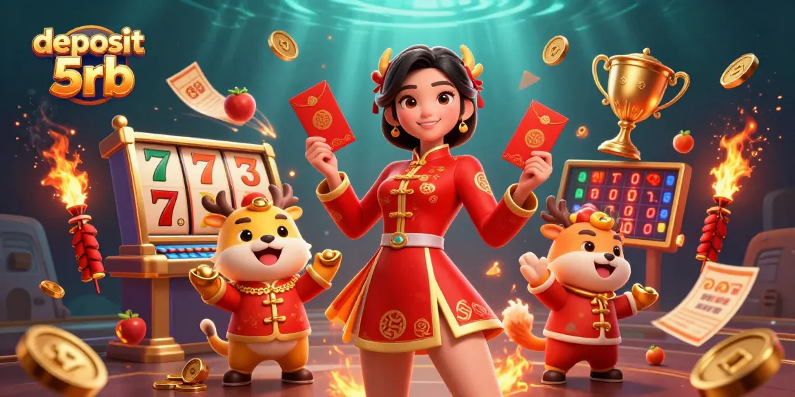 Experience exciting online gaming with deposit 5rb in vivid casino-themed illustration.